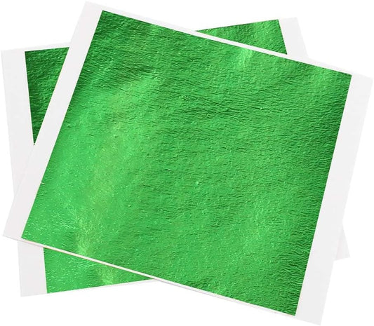 KINNO Gold Leaf Sheets for Art, Green Gold Foil Sheets, 100Pcs, Crafting Papers for Arts Painting Gilding, 3.15 x 3.35 Inches
