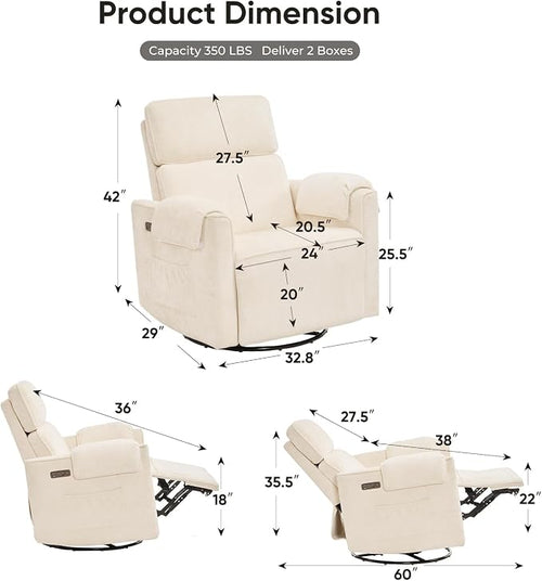 24" Extra Wide Swivel Rocker Recliner Chair - Image 2