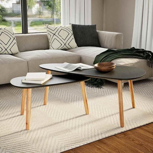 2 Coffee Tables Modern Coffee Table & Center Table Black MDF Tabletop Solid by THOYTOUI