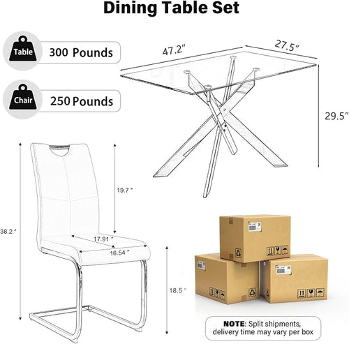 5-Piece Dining Table Set for 4, Modern Rectangular Glass Table - Image 2