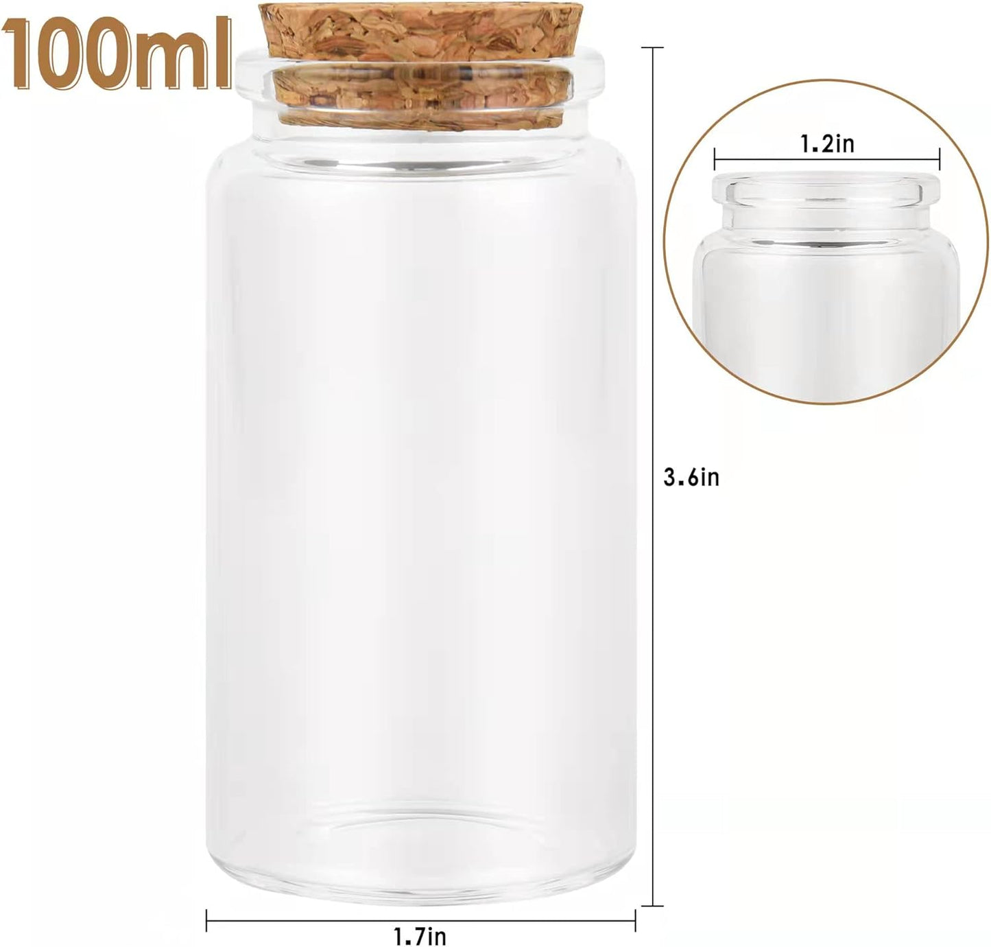 3PC100ML Empty Glass Jars with Cork Stoppers for DIY Art Crafts Projects Decoration Party Supplies and Wedding Party Favors for DIY Art Crafts Projects Decoration Party Supplies Wedding