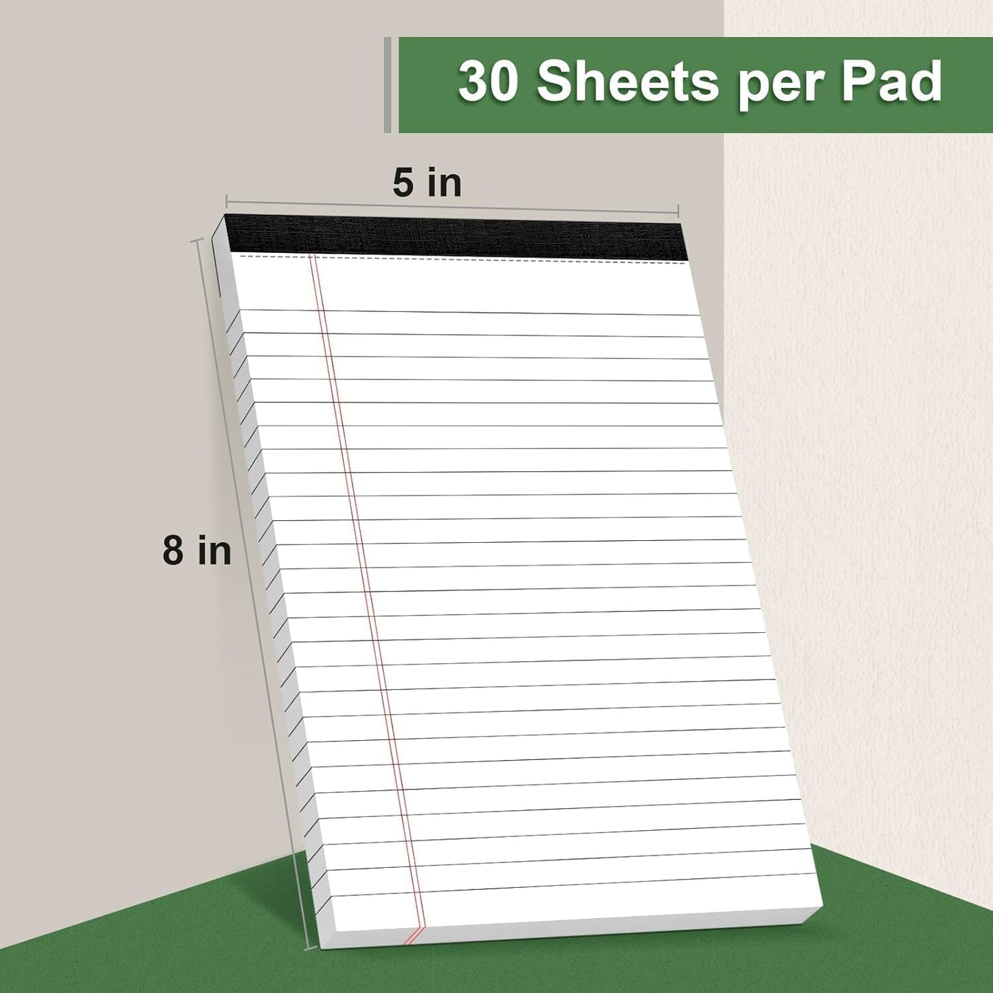 8 Pack Legal Note Pads 5 x 8 Inch Small Writing Pads College Ruled Notepad, White Legal Pads for Work or School, 30 Sheets/Pad, Perforated Recycled Note Paper for Note-Taking, Grocery List