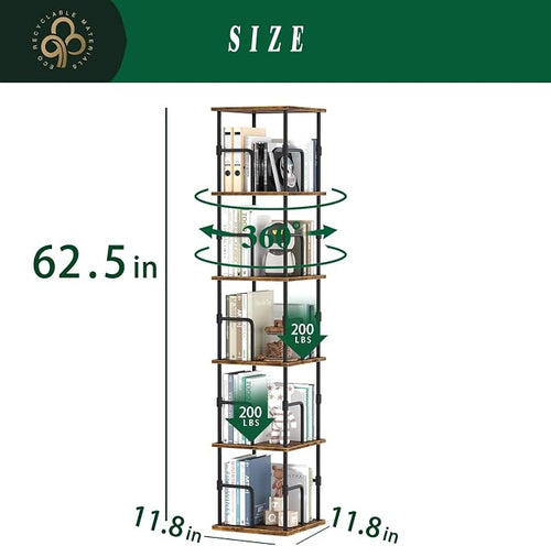 5-Tier Rotating Bookshelf, Freestanding Corner Bookshelf, 360° Spinning - Image 2