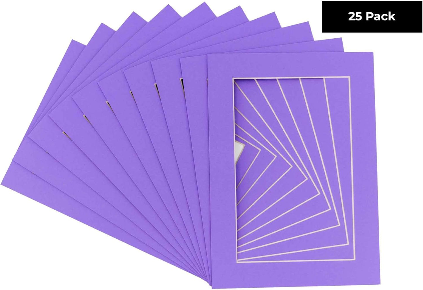 Pack of 25 Acid Free 8.5x11 Mats Bevel Cut for 7x9 Photos - Light Purple Precut Matboards With Backing Boards and Clear Photo Mat Bags For Pictures, Photos, Framing - 4-ply Thickness