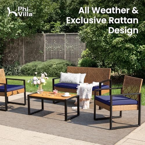 PHI VILLA 4 Piece Brown Wicker Patio Furniture Set - Image 2