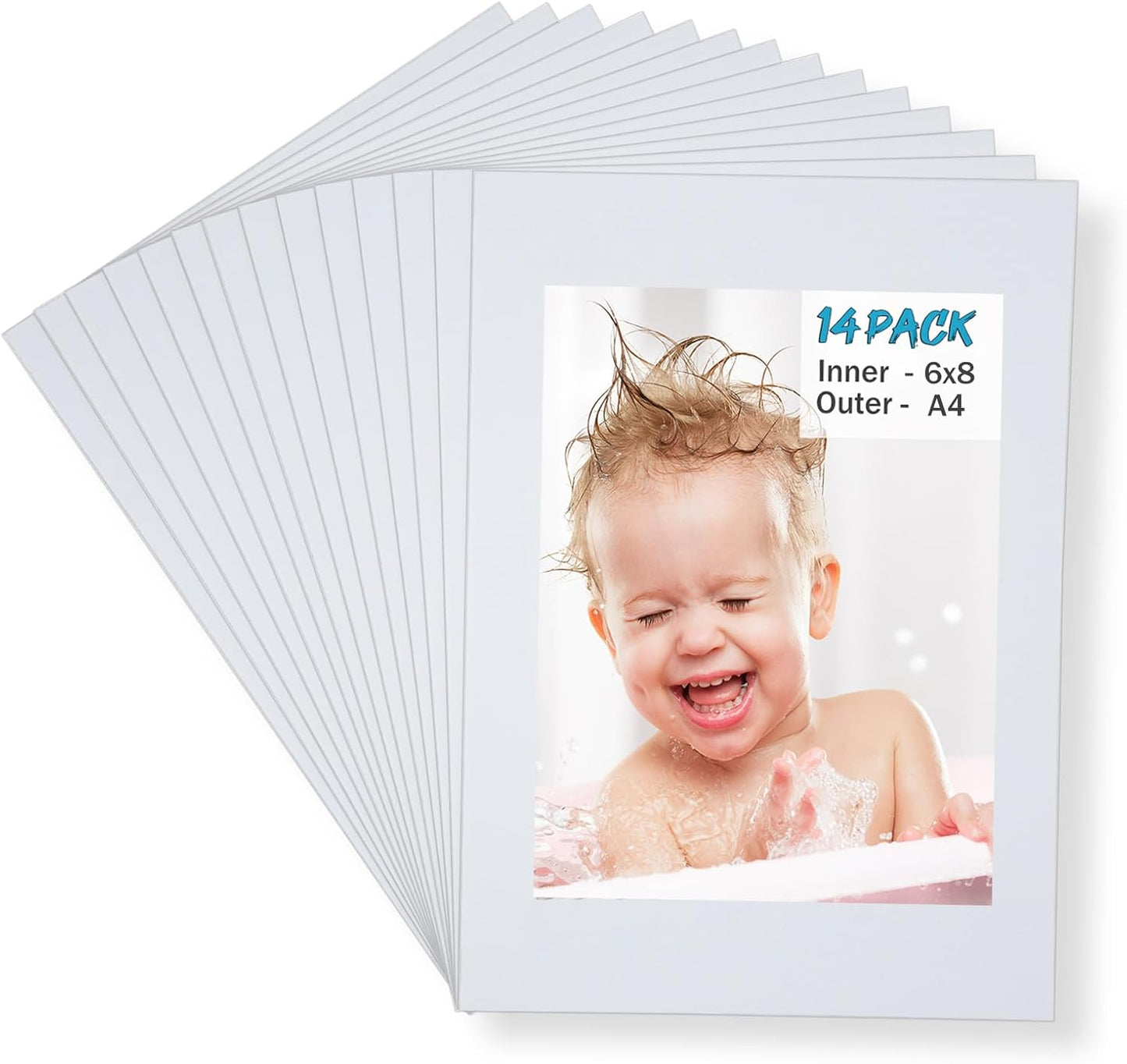 Egofine A4 for 6x8 White Picture Mats Pack of 14, Frame Mattes for 6x8 Pictures, Acid Free, 1.2mm Thickness, with Core Bevel Cut