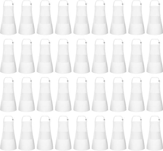 36 Pack Kids Apron bulk with 2 Pockets Adjustable Chef Art Apron Kids Painting Aprons for Cooking Baking Painting Crafting Grilling Activity（White）