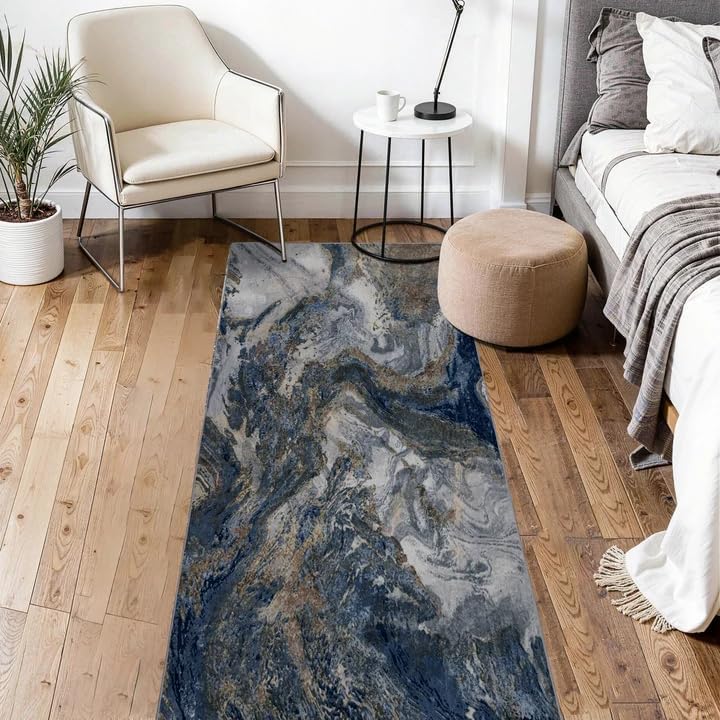 Abstract 3x6 Runner Rug for Hallway: Soft Washable Blue Rug Pet Friendly by Luxcrest