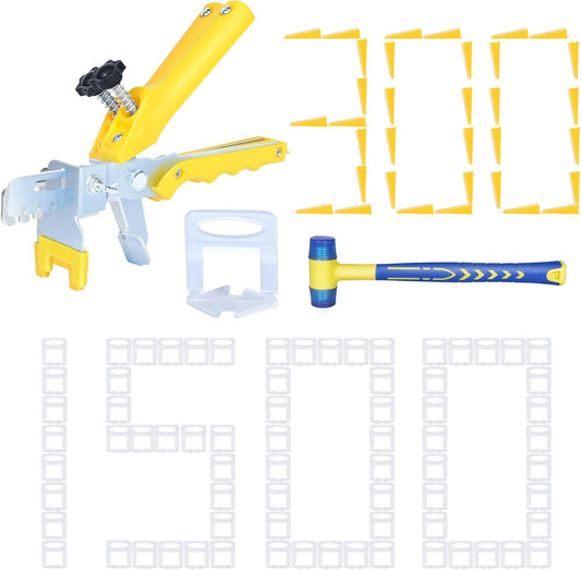 Tile Leveling System with Tile Plier 1500Pcs Piece Tile Spacers Clips 300Pcs Piece Reusable Wedges and 1 Rubber Mallet Tile Tools Set for Stone Installation (1/8"(3.0 mm)