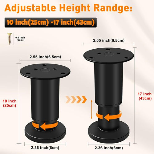 4 Pcs Adjustable Height Furniture Support Legs 10-17 inch, Metal Adjustable - Image 2