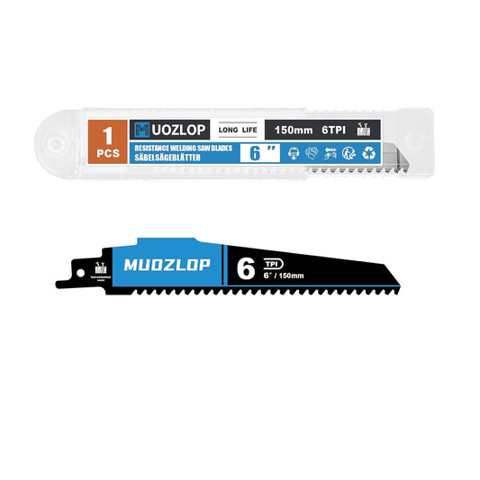 1 Pack 6 inch Reciprocating Saw Blades Set，6 TPI High Carbon Saw Blades for Wood with Nails ，Saw Blades with Organizer Case (1, 6T/6inch)