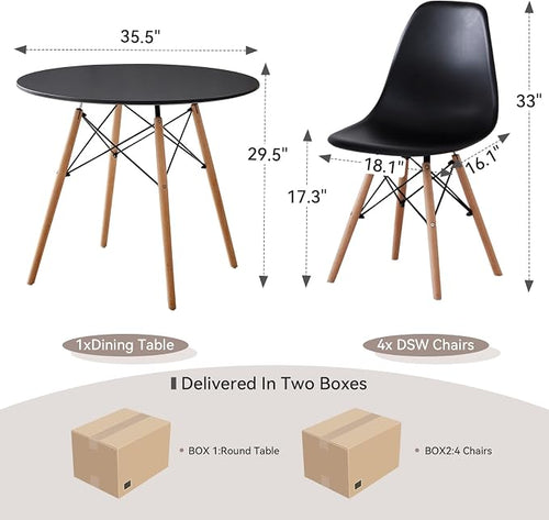 5-Piece 35.5" Round Dining Table Set, Small Kitchen Table Chairs Set of 4 - Image 2