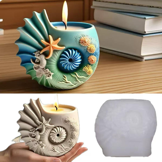 Sea Animal Candle Holder Resin Molds Silicone Epoxy Resin Jar Conch Shell Shaped Plaster Candle Holder Wax Molds, DIY Casting Home Décor