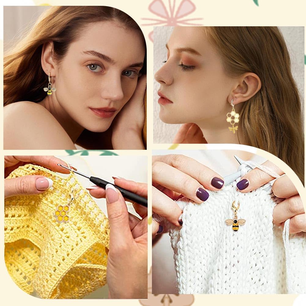 SUNNYCLUE 1 Box 12Pcs Bee Charms Knitting Stitch Markers Cute Removable Clip on Bracelets Charm Daisy Flowers Charms Lobster Claw Clasps Crochet Stitch Markers for DIY Knitting and Crocheting Sewing