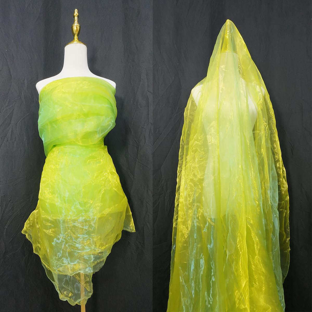 Two-Tone Iridescent Holographic Organza Fabric - 11 Yards | Lightweight Sheer Gauze Voile Tulle | for Dresses, Party Decor, DIY Crafts, Shiny Backdrops(Shimmery Light Green-Yellow)