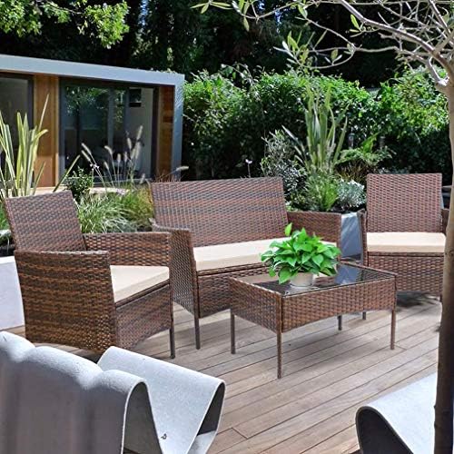 FDW 4-Piece Patio Furniture Set | Brown & Khaki | Outdoor Wicker Furniture - Image 2