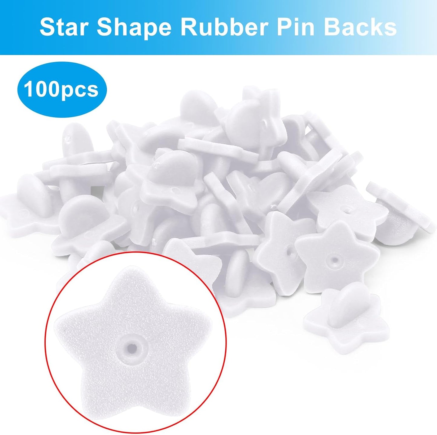 100 Pack Star Shape Rubber Pin Backs, Lapel Pin Backing Locking Pin Keepers, Brooch Holder for Uniform Badge Hat Tie（White）