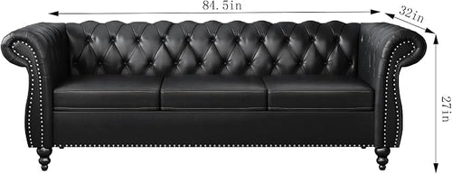 3 Piece Living Room Set, Chesterfield Leather Sofa Loveseat Couch Chair - Image 2