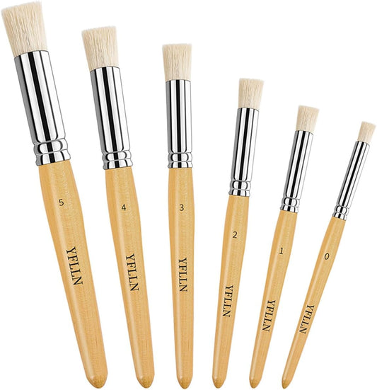 Wooden Stencil Brushes Natural Stencil Bristle Dome Art Painting Brushes Wood Paint Template Brush for Painting On Stencil Projects, Card Making, DIY, Crafts and Acrylic Oil Watercolor Painting(6pcs)