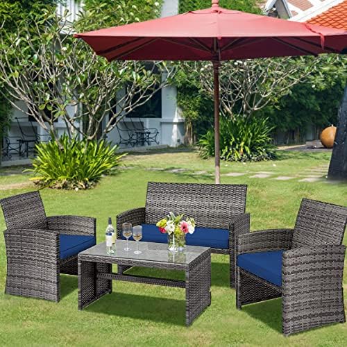 Tangkula 4 PCS Wicker Patio Conversation Set, Outdoor Rattan Sofas - Image 3