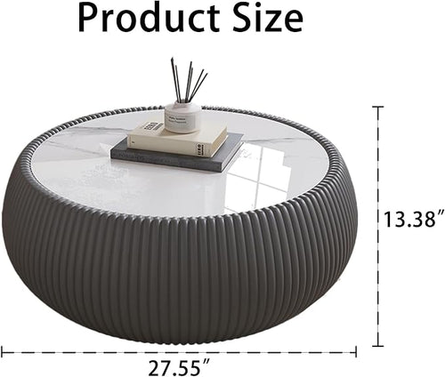 27.55" Round Marble Coffee Table, Modern Fluted Coffee Table - Image 2