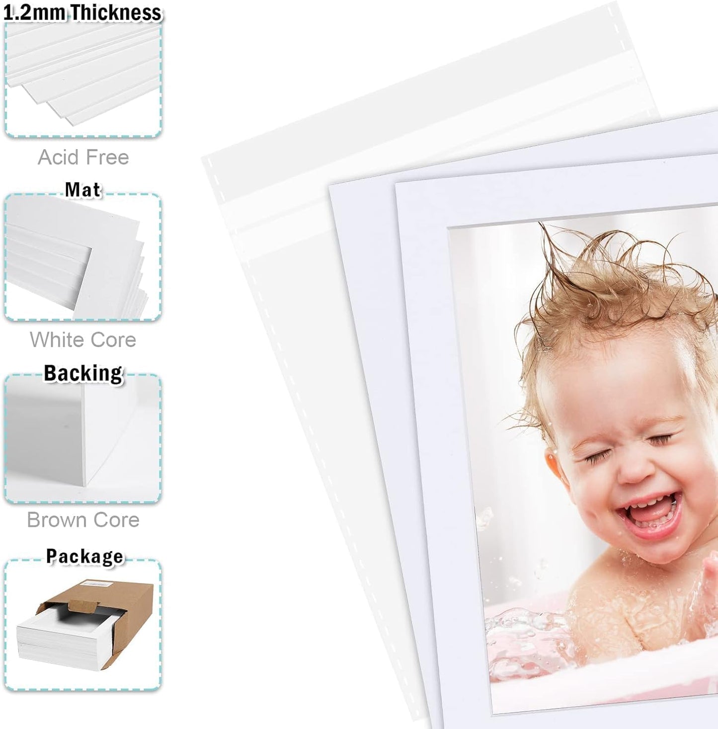 Egofine Pack of 5 White Pre-Cut Mat Board 11x14 Picture Mat for 8x10 Photo with White Core Bevel Cut Mattes Sets. Includes 5 High Premier Acid Free Mats & 5 Backing Board & 5 Clear Bags