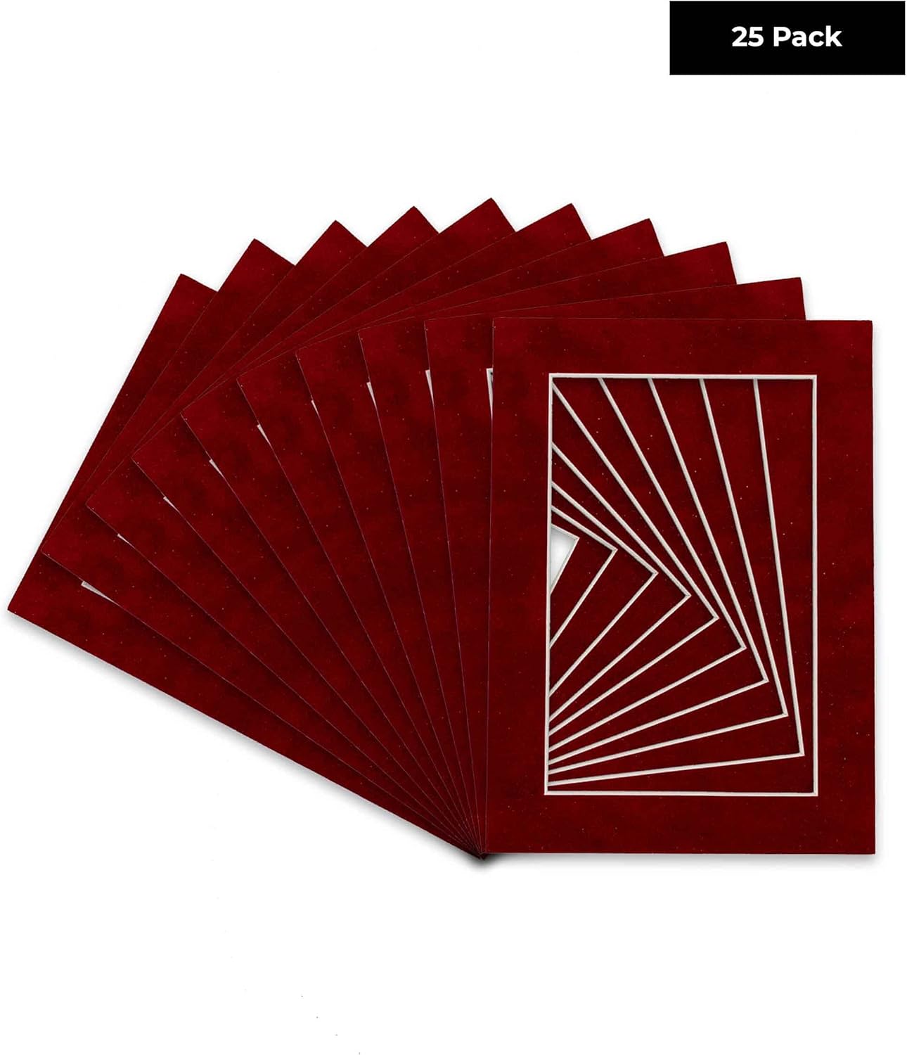 Pack of 25 Acid Free 11x14 Mats Bevel Cut for 8.5x11 Photos - Bright Red Suede Precut Matboards For Pictures, Photos, Framing - 4-ply Thickness