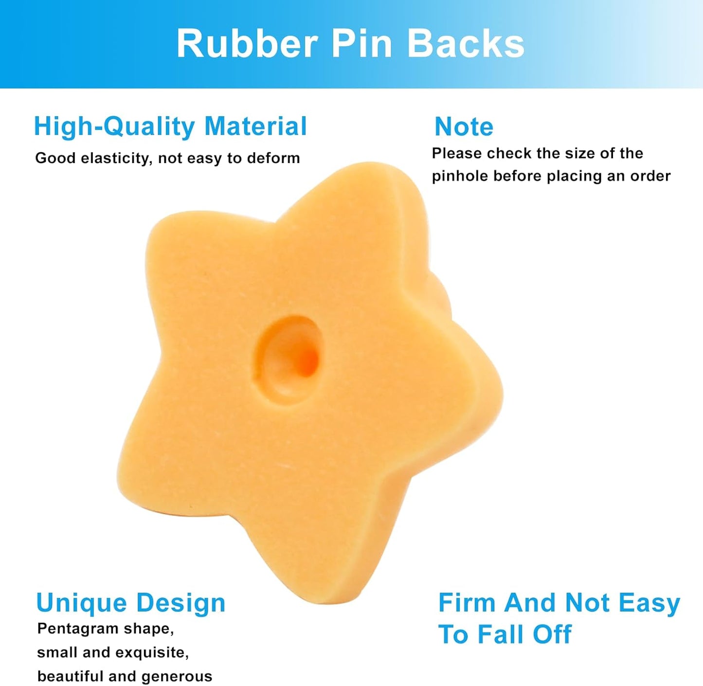 100 Pack Star Shape Rubber Pin Backs, Lapel Pin Backing Locking Pin Keepers, Brooch Holder for Uniform Badge Hat Tie（Orange）