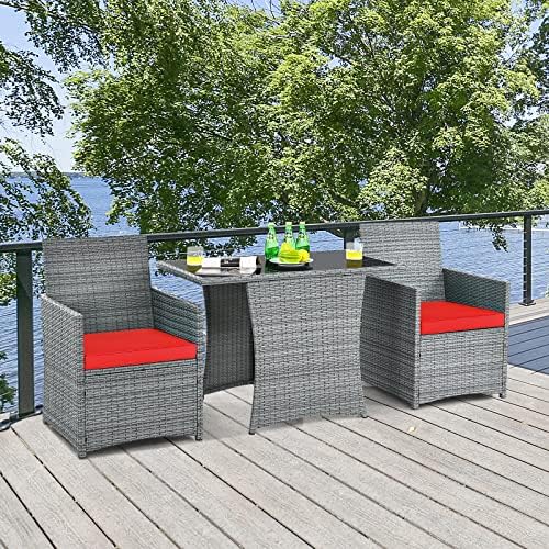 Tangkula 3 Pieces Patio Dining Set, Patiojoy Space-Saving PE Rattan Bistro Set - Image 2