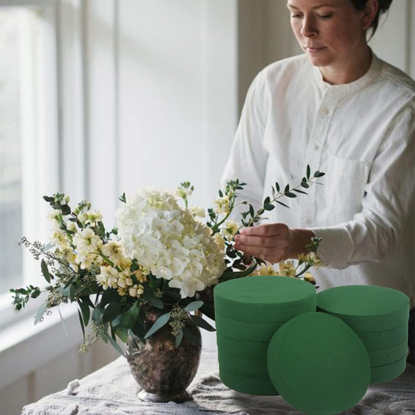 KIMOBER 10PCS 8" Large Round Floral Foam Bricks,Wet Green Foam Blocks for Flower Arrangement,Wedding Decoration