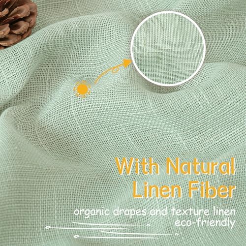 Light Green Linen Semi Sheer Curtains 40 Inch Length - Image 4