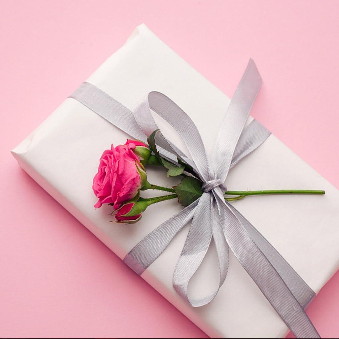 1" Width x 50 Yards Satin Fabric Ribbon, Silver Ribbon Perfect for DIY Bows, Swags, Gift Wrapping, Craft, Flower Bouquet，Christmas and Party Decoration