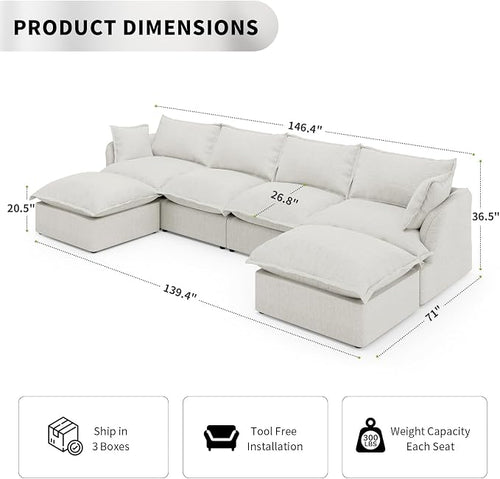 6 Seat U Shape Modular Sectional Couch Sofa - Image 2