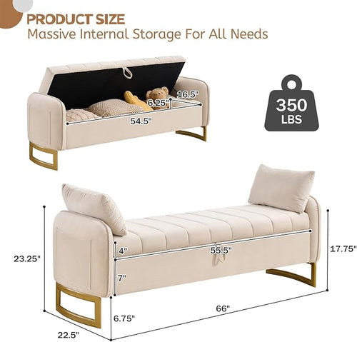 66" Storage Bench for Bedroom End of Bed, King Size Bed Bench - Image 2