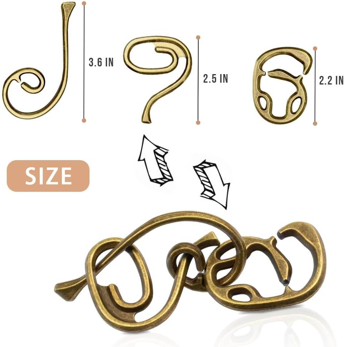 Fun Metal Brain Teaser Puzzle Games - Adults Mind 3D Toys -Teens IQ Insight Challenge - Educational Gift for Ages 12+ （3PCS）