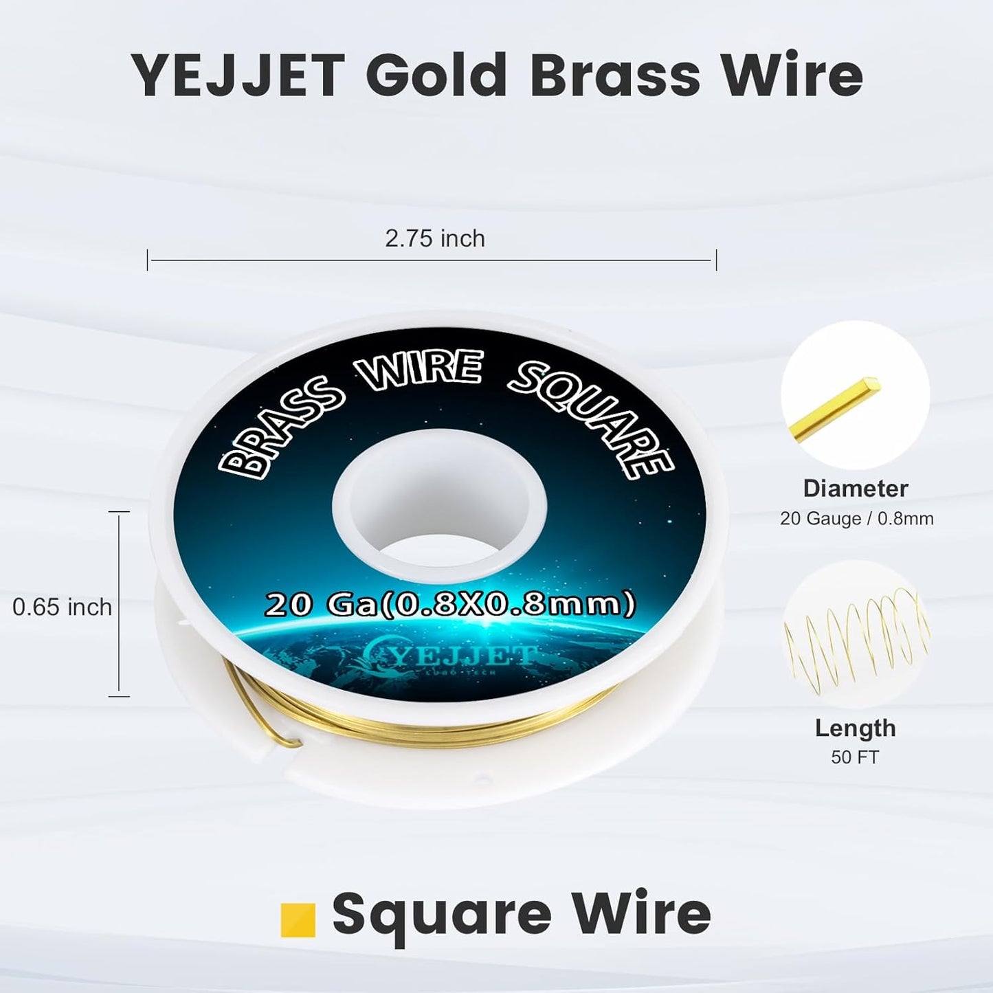Bulk Square Brass Wire 0.8mm 50 Feet - 20 Gauge Craft Wire for Jewelers, Metal Art, Workshops
