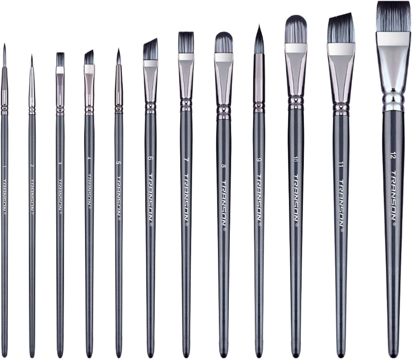 Transon Artist Paint Brush Set of 12 for Watercolor Acrylic Gouache Oil and Tempera Painting