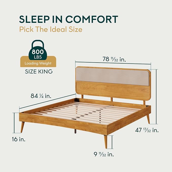 Bme Calista King Size Bed Frame – Solid Wood Platform Bed - Image 2