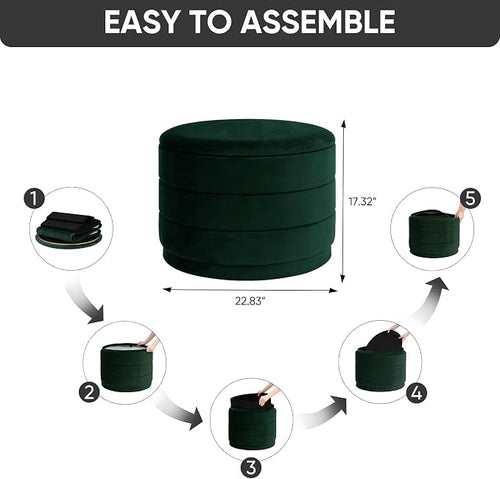 23" Upholstered Round Velvet Ottoman - Image 2