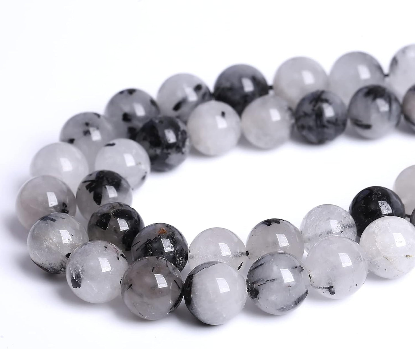 AAA Natural Black Quartz Rutilated Beads Round Loose Beads for Jewelry Making DIY Bracelet 45pcs 8mm Crystal Energy Healing Power Stone (Black Rutilated Quartz Crystal, 8mm)