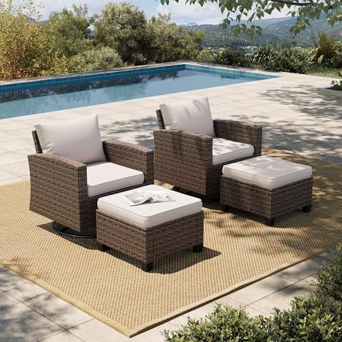 HERA'S HOUSE Patio Wicker Chairs Outdoor Swivel Rocker Chairs Set by HERASHOUSE
