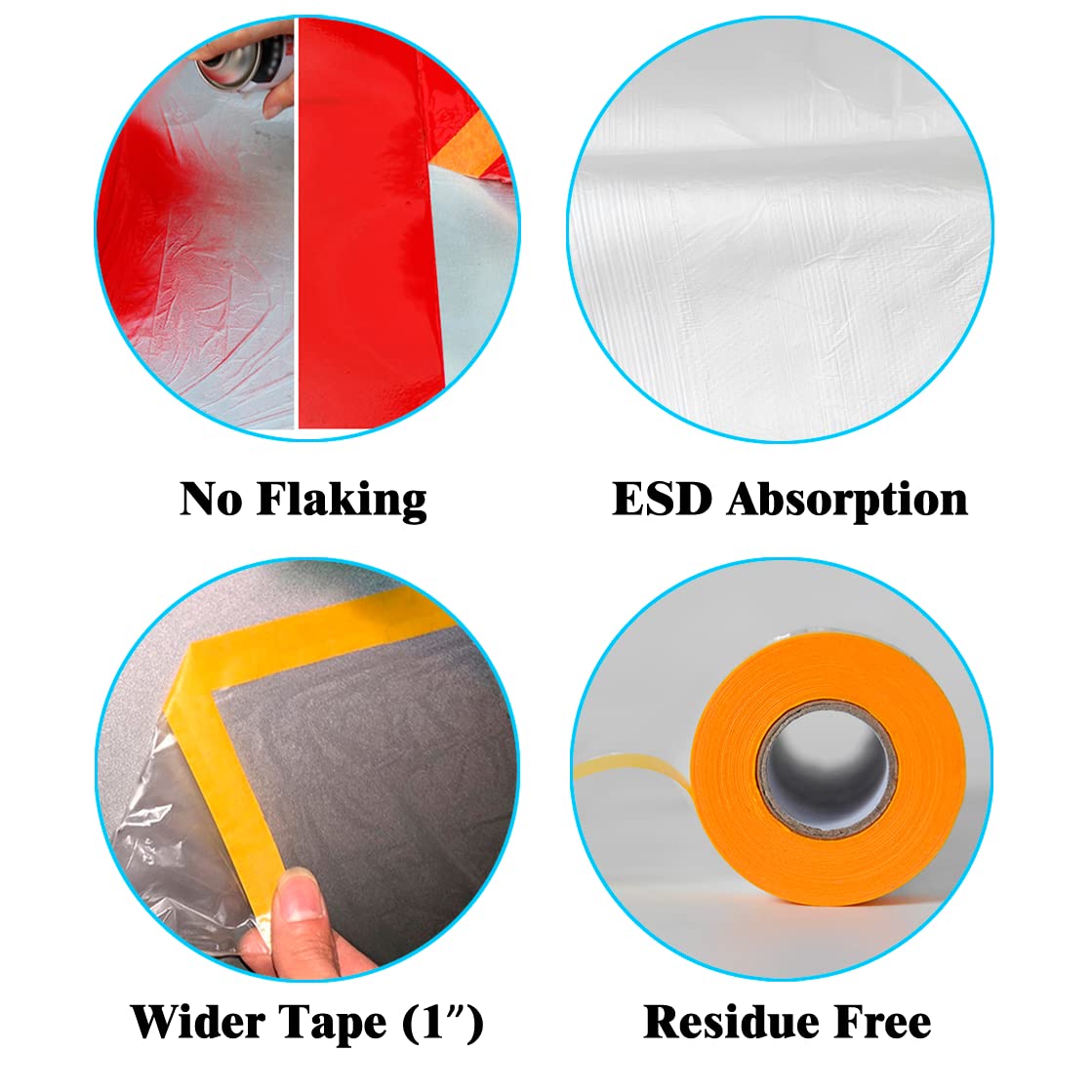 LLPT Tape and Drape 157.5”(Unfolded) x 66 Ft Each 2 Pack Pre-Taped Masking Film 0.27 Mil Painters Plastic Drop Cloth for Auto Wall Furniture Painting Protection (MFT4002)