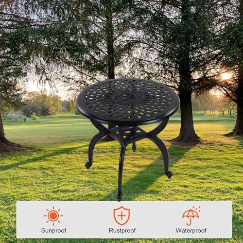 Cast Aluminum Outdoor Side Table, All Weather Round Small Coffee Table - Image 5