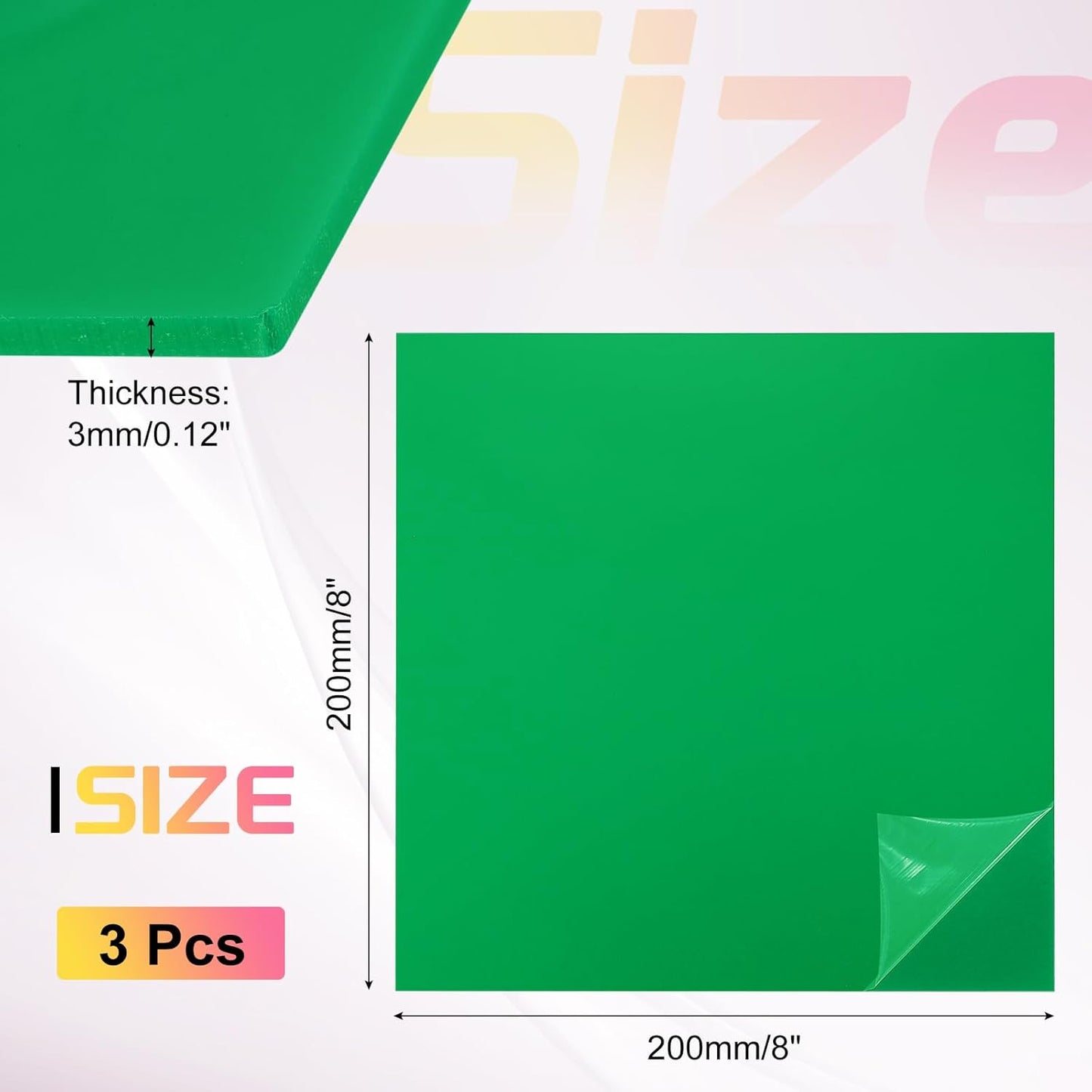 uxcell 3Pcs Acrylic Sheets 8x8 Inch Acrylic Panel 1/8 Inch-3mm Plastic Board for Picture Frames Sign Holders DIY Display Projects Craft, Green