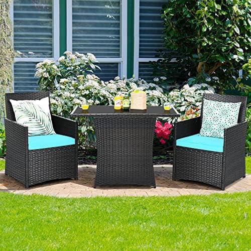 Tangkula 3 Pieces Patio Dining Set, Space-Saving PE Rattan Bistro Set - Image 3