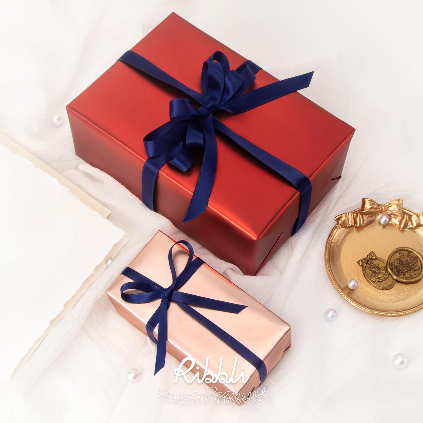 Ribbli Navy Blue Satin Ribbon,Double Faced Satin 1/4 inch x Continuous 50 Yards,Navy Ribbon Use for Bows Bouquet,Gift Wrapping,Wedding Decoration,Floral Arrangement