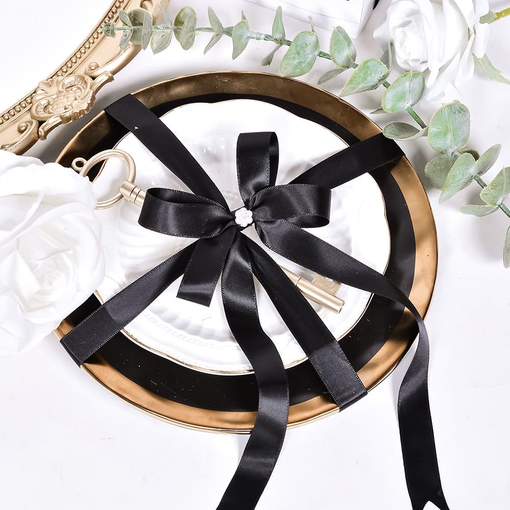 YAMA Black Double Face Satin Ribbon 5/8" 25 Yards Black Ribbon for Gift Package Wrapping,Floral Design,Hair Bow Clip Making,Crafting,Sewing,Wedding Decor