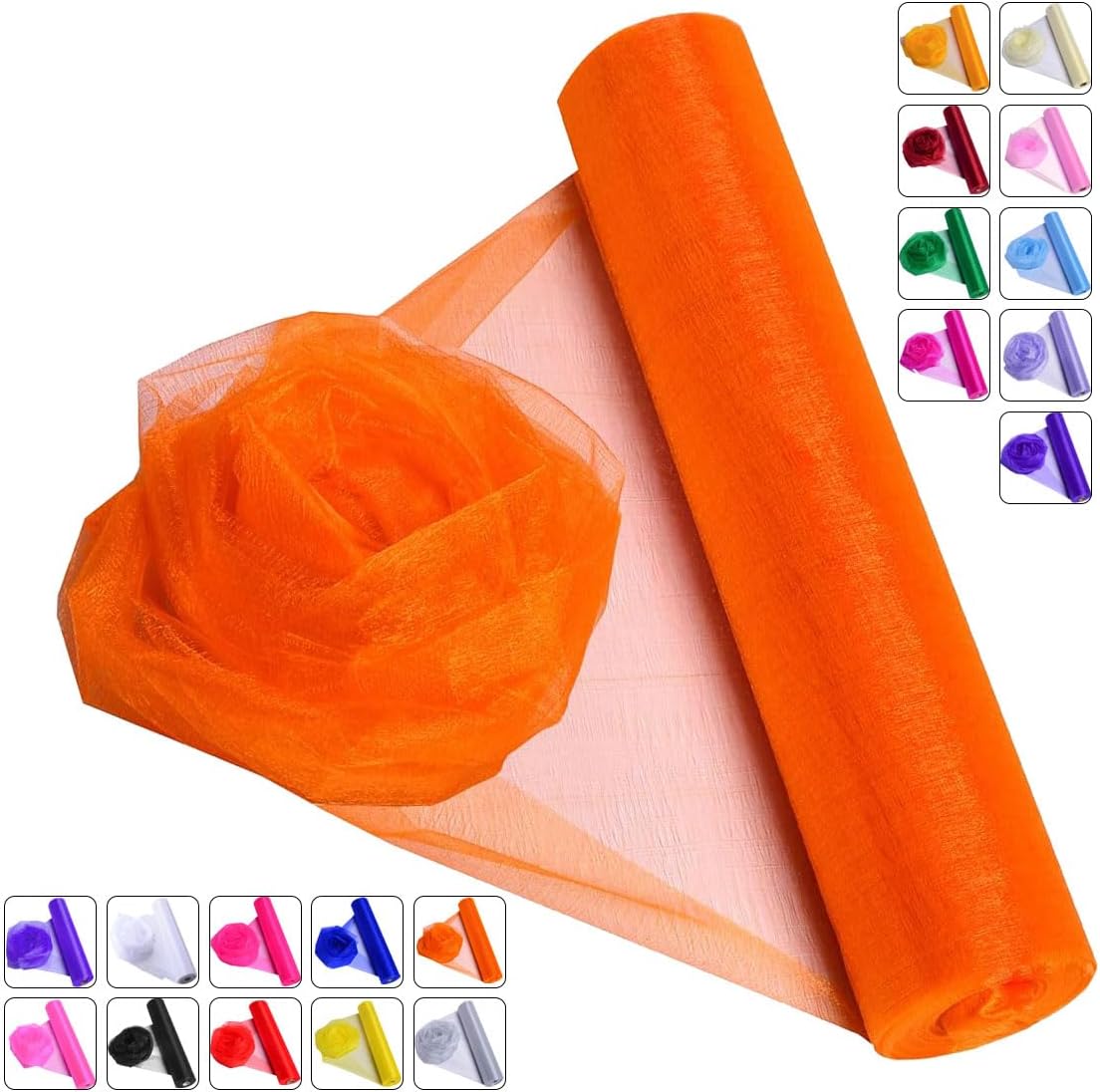 Crystal Organza Fabric Tulle - 16" by 50 Yards Sheer Fabric for Wedding Party Decoration Bridal Shower Tutu Roll Netting Spool Ribbon Wrapping (Orange)