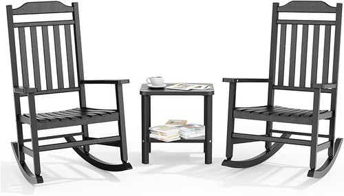 3 Piece Outdoor Rocking Bistro Set, Rocking Chairs Outdoor Furniture, Resin by GYMHILL