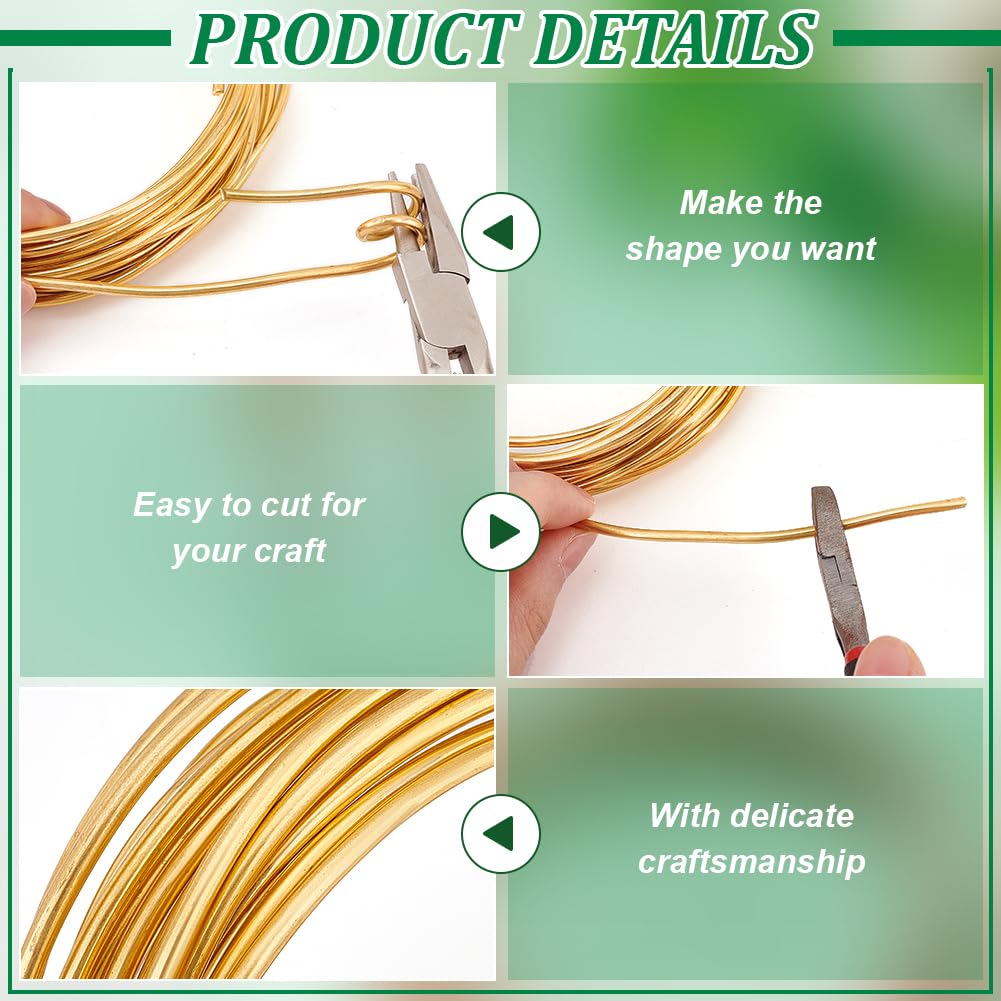 BENECREAT 10 Gauge Solid Brass Wire - 16.4FT Soft Round Wire for Jewelry Making, Gem Wrapping, DIY Crafts